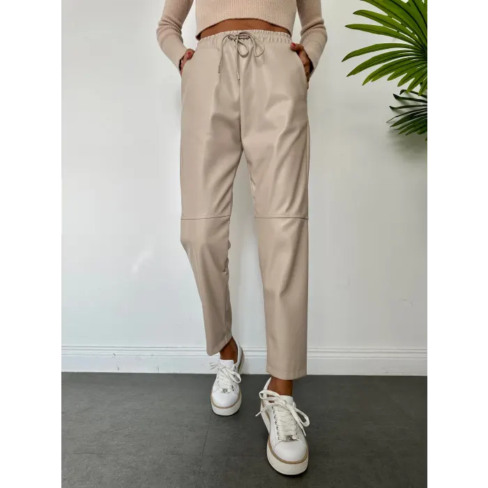 Namlex Bel Lastikli Deri Pantolon