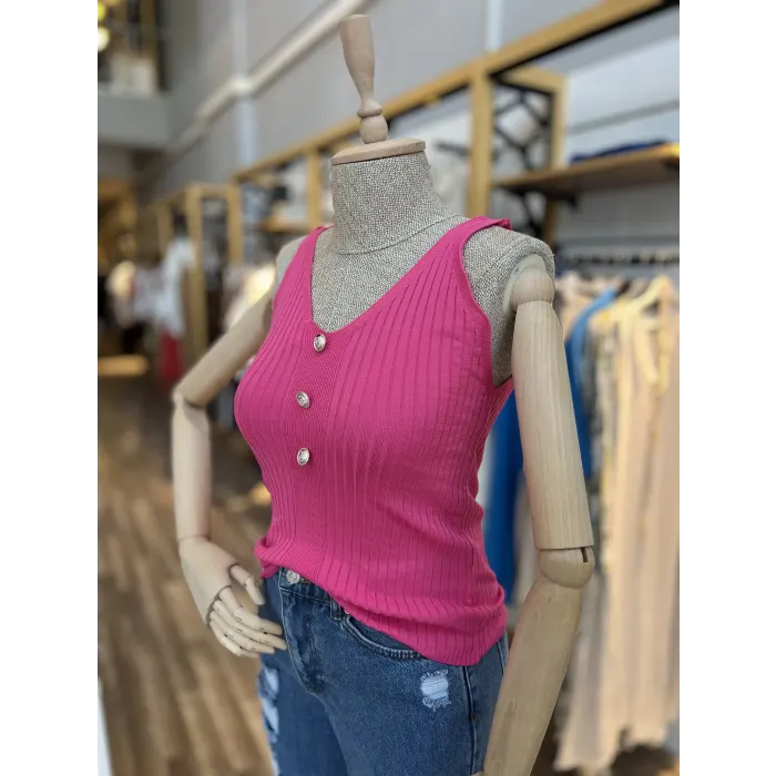 Neur Askılı Düğmeli Crop