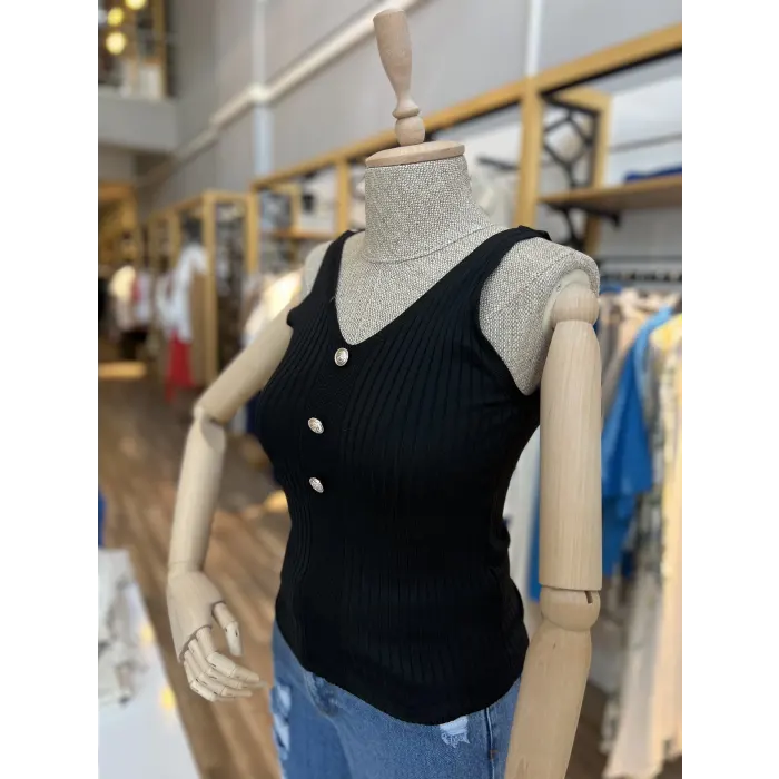 Neur Askılı Düğmeli Crop