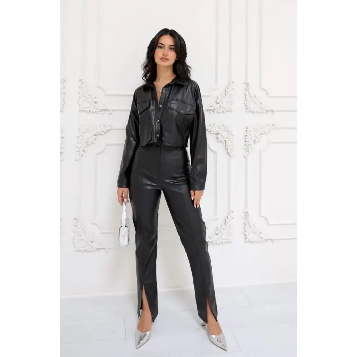 Nikola Önden Yırtmaçlı Deri Pantolon