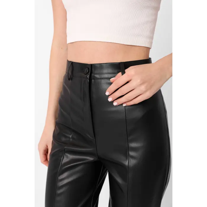Nikola Önden Yırtmaçlı Deri Pantolon