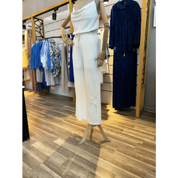 Oche Kuşak Detaylı Keten Pantolon