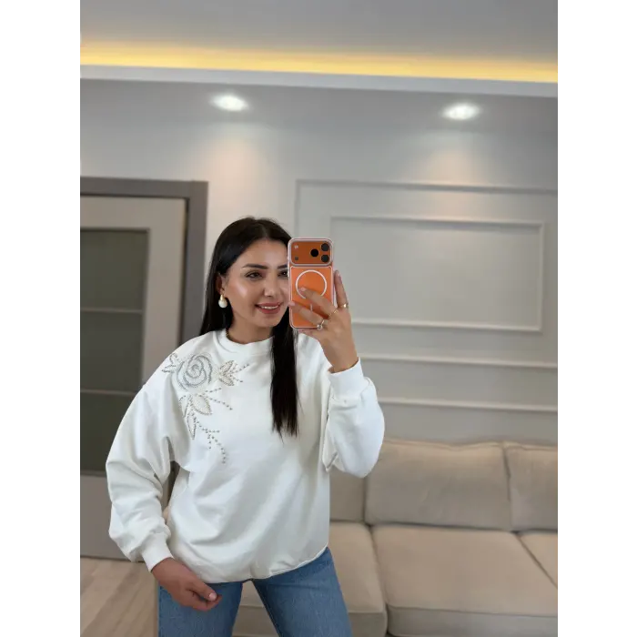 Omuz Gül Nakış Sweatshirt