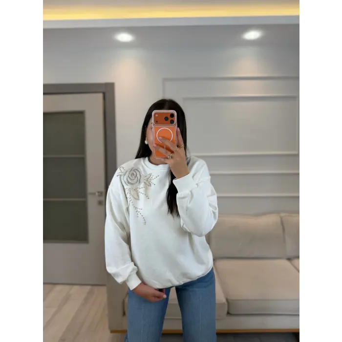 Omuz Gül Nakış Sweatshirt