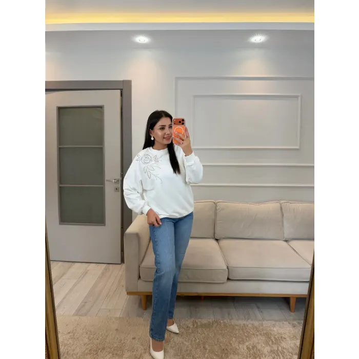 Omuz Gül Nakış Sweatshirt