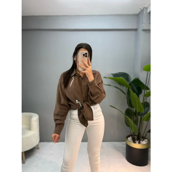 Onyi Taşlı Modal Tasarım Gömlek