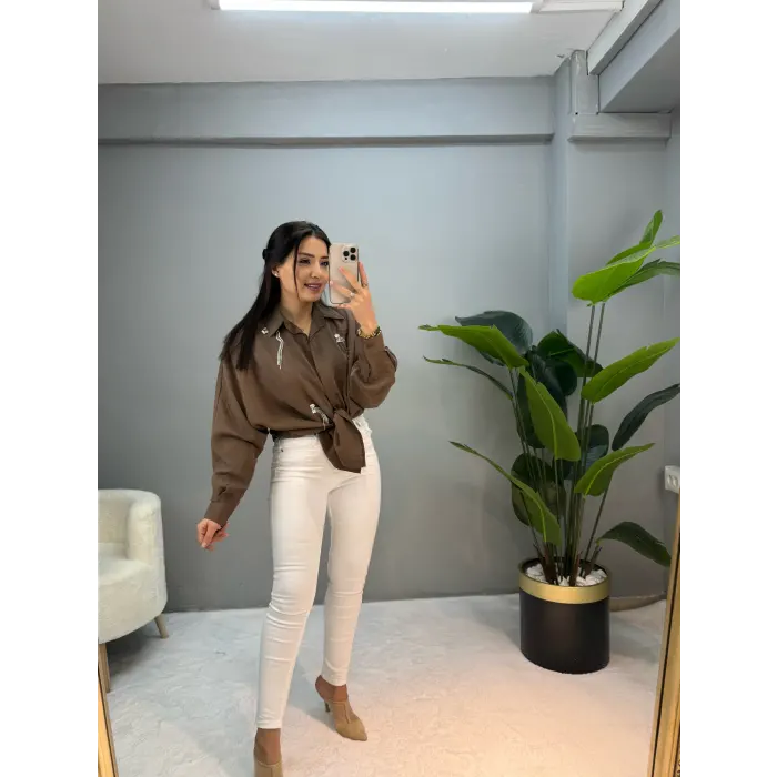 Onyi Taşlı Modal Tasarım Gömlek