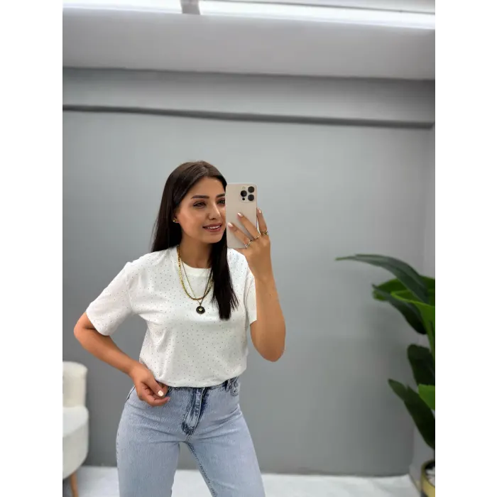 Orj Zra Serpme Taşlı T-Shirt