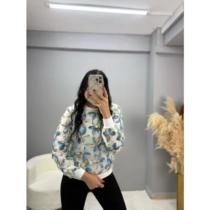 Ottoman Kumaş Çiçek Garnili Bluz