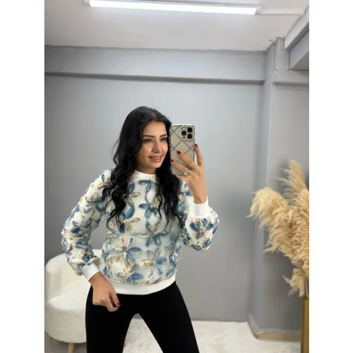 Ottoman Kumaş Çiçek Garnili Bluz