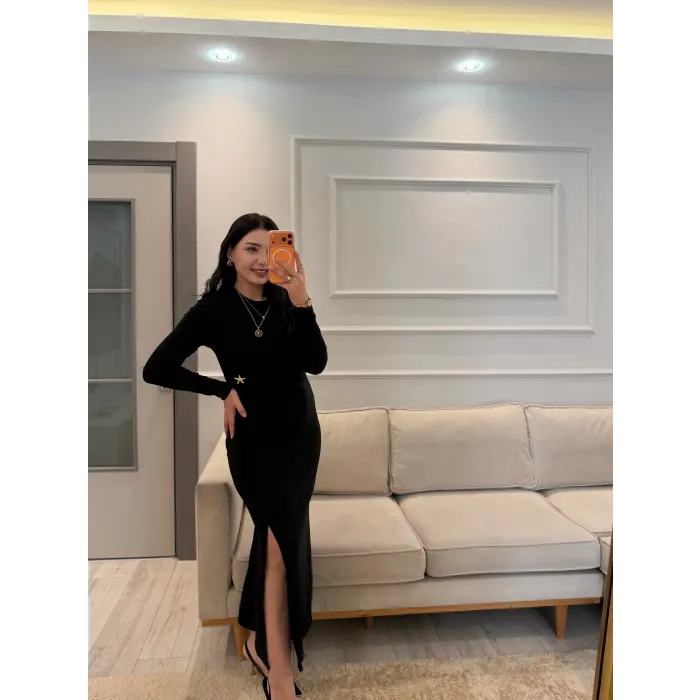 Ottoman Kumaş Yıldız Detaylı Elbise