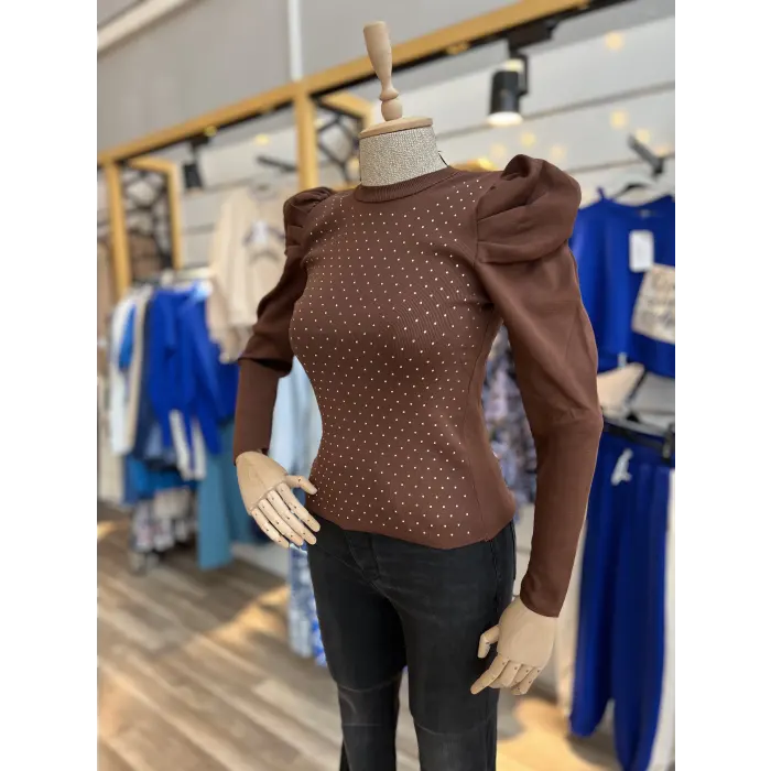 Prades Taşlı Karpuz Kol Triko Bluz