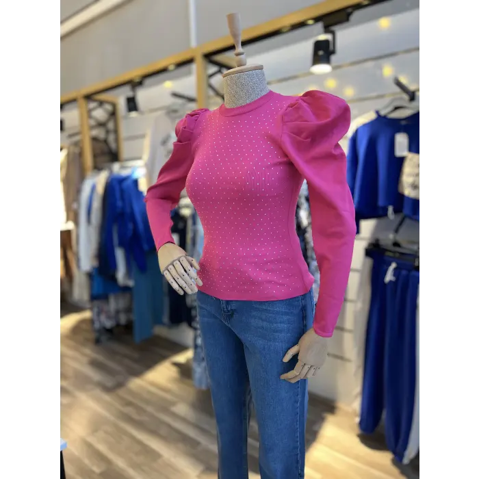 Prades Taşlı Karpuz Kol Triko Bluz