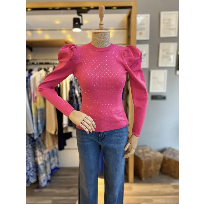 Prades Taşlı Karpuz Kol Triko Bluz