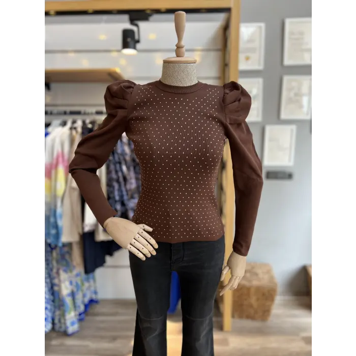 Prades Taşlı Karpuz Kol Triko Bluz