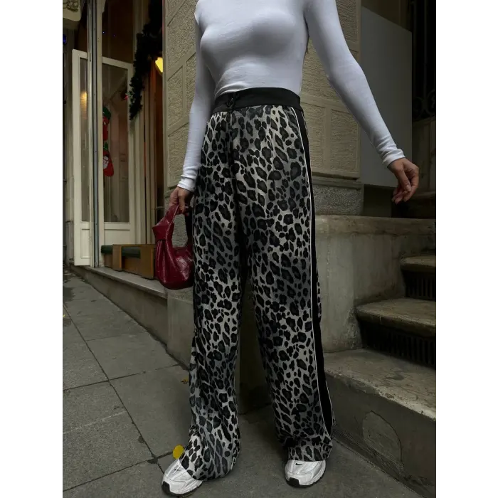 Premium Biyeli Leopar Saten Pantolon