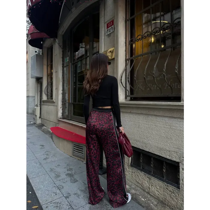 Premium Biyeli Leopar Saten Pantolon