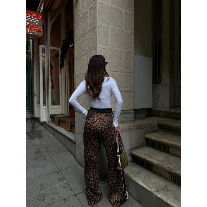 Premium Biyeli Leopar Saten Pantolon