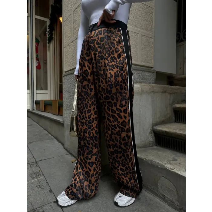 Premium Biyeli Leopar Saten Pantolon