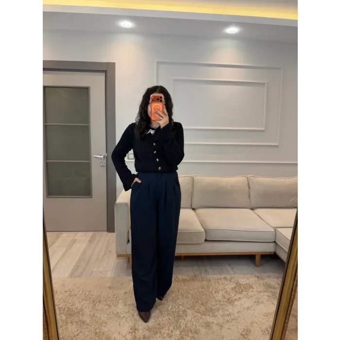 Premium Gold Düğmeli Palazzo Pantolon