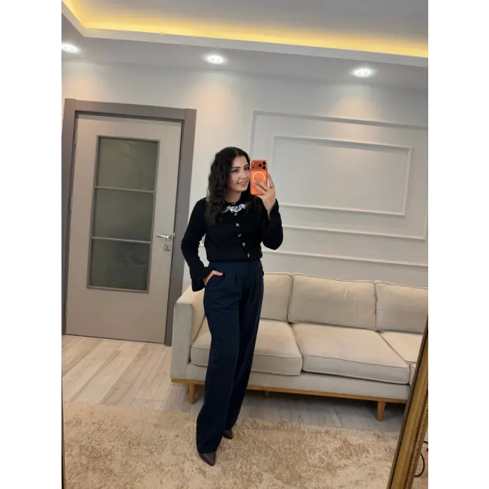 Premium Gold Düğmeli Palazzo Pantolon