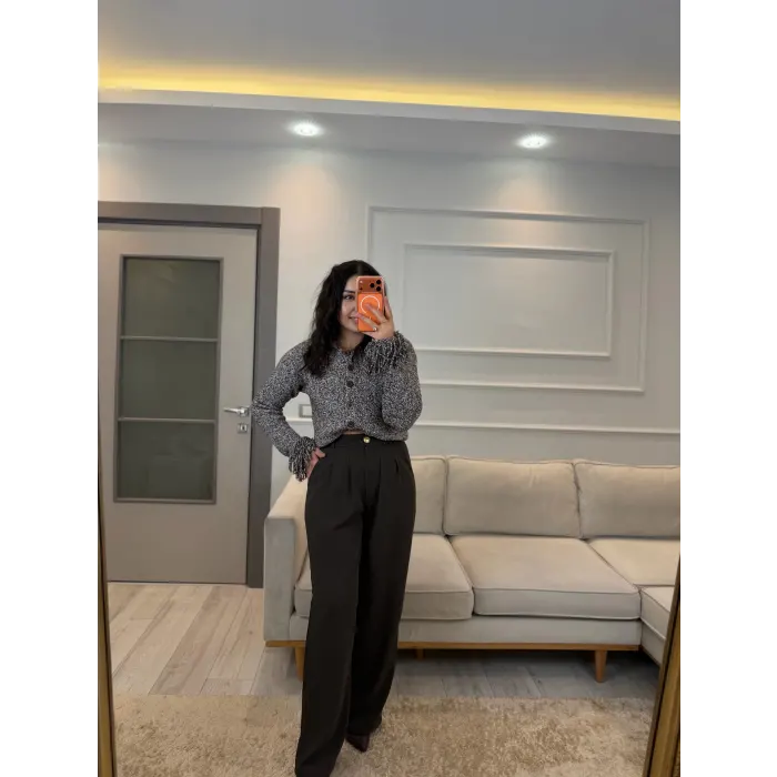 Premium Gold Düğmeli Palazzo Pantolon