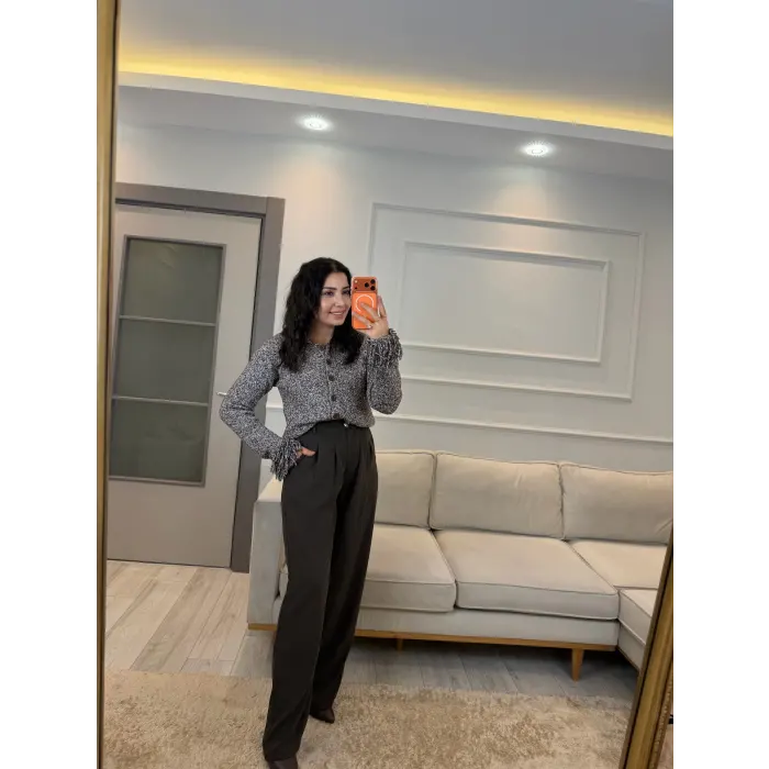 Premium Gold Düğmeli Palazzo Pantolon