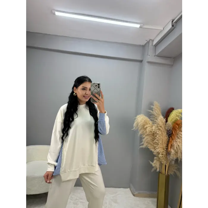 Premium Modal Kumaş Poplin Garnili İkili Takım