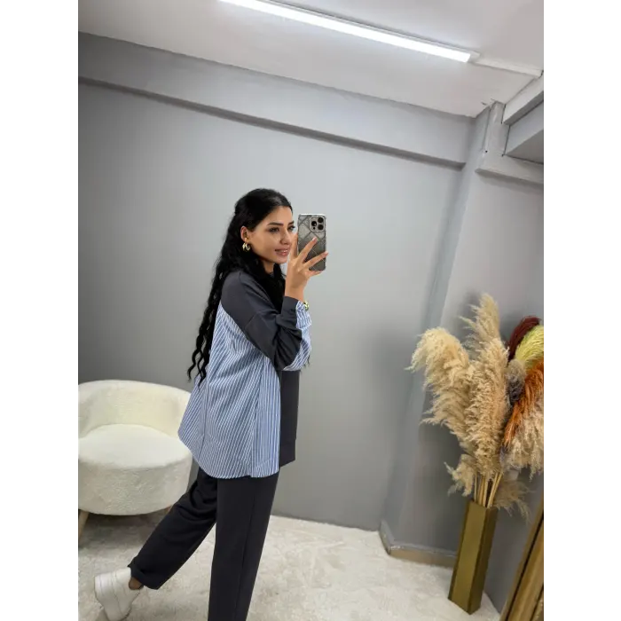 Premium Modal Kumaş Poplin Garnili İkili Takım