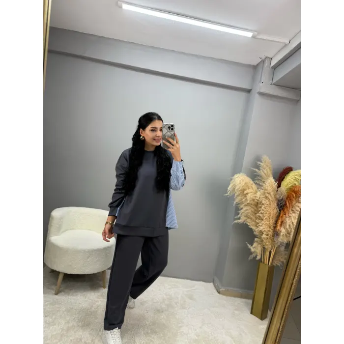 Premium Modal Kumaş Poplin Garnili İkili Takım