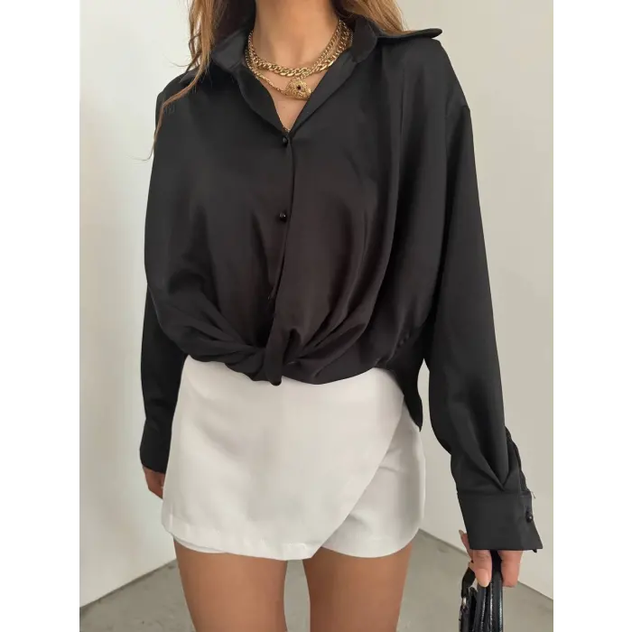 Premium Saten Kumaş Önden Bağlamalı Gömlek