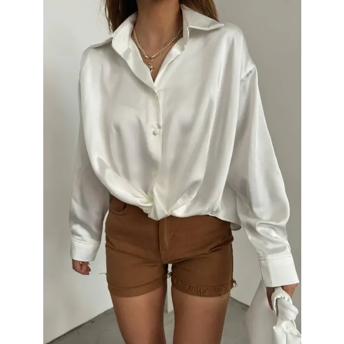 Premium Saten Kumaş Önden Bağlamalı Gömlek