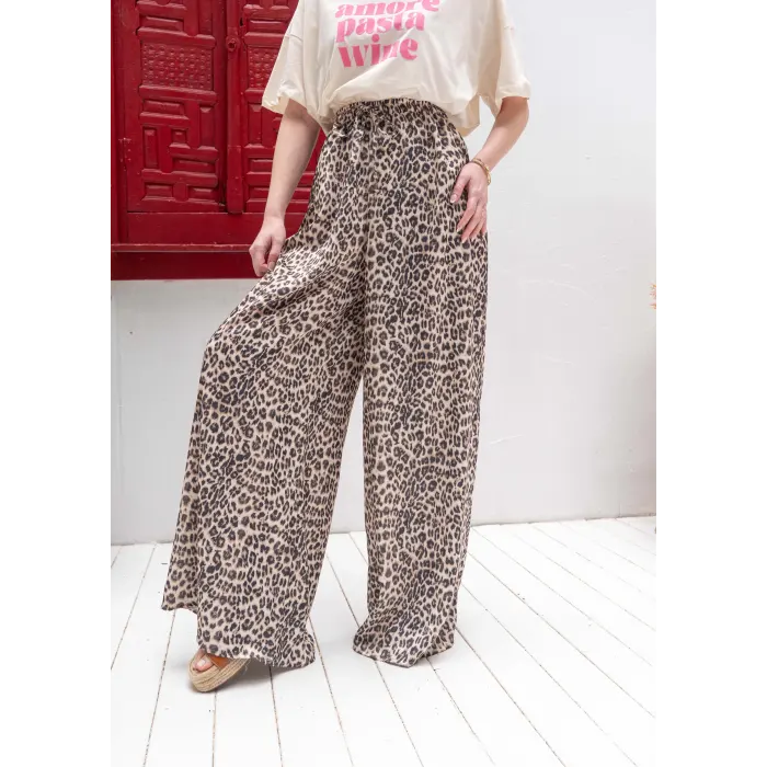 Premium Saten Leopar Pantolon