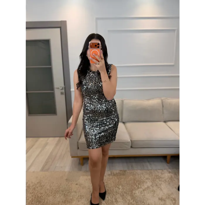 Pul Payet Sıfır Kol Elbise