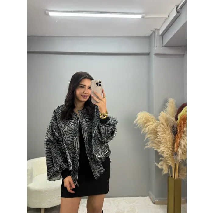 Quale Leopar Tasarım Bomber Ceket