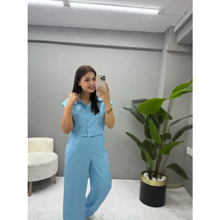 Rework Sıfır Kol Keten Cep Detaylı İkili Takım