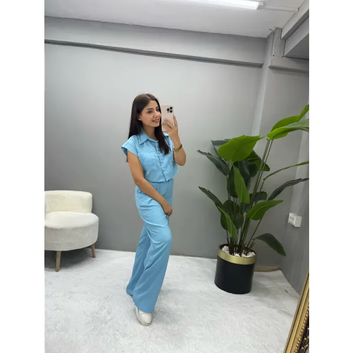 Rework Sıfır Kol Keten Cep Detaylı İkili Takım