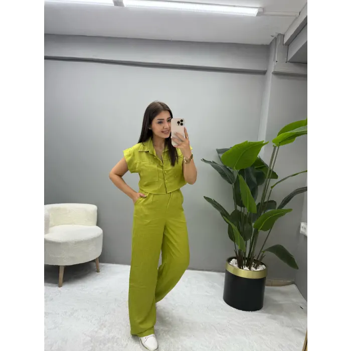 Rework Sıfır Kol Keten Cep Detaylı İkili Takım