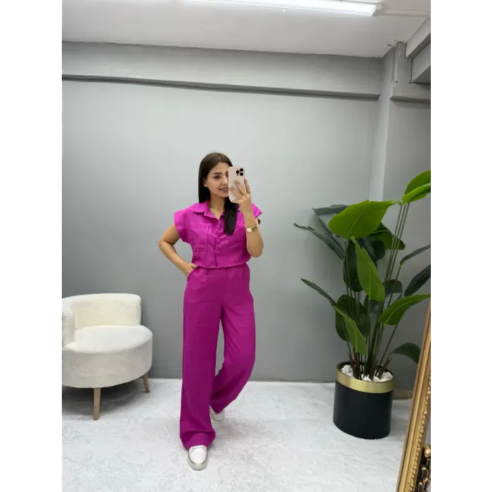 Rework Sıfır Kol Keten Cep Detaylı İkili Takım