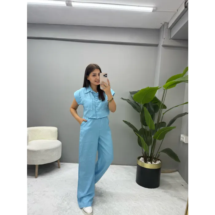 Rework Sıfır Kol Keten Cep Detaylı İkili Takım