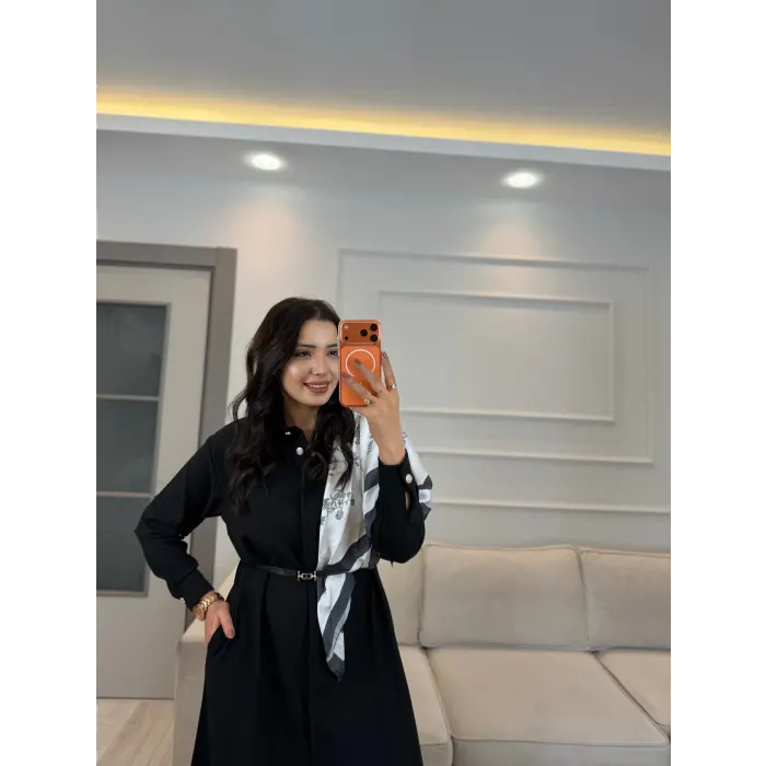 Şal Detaylı Kemerli Elbise
