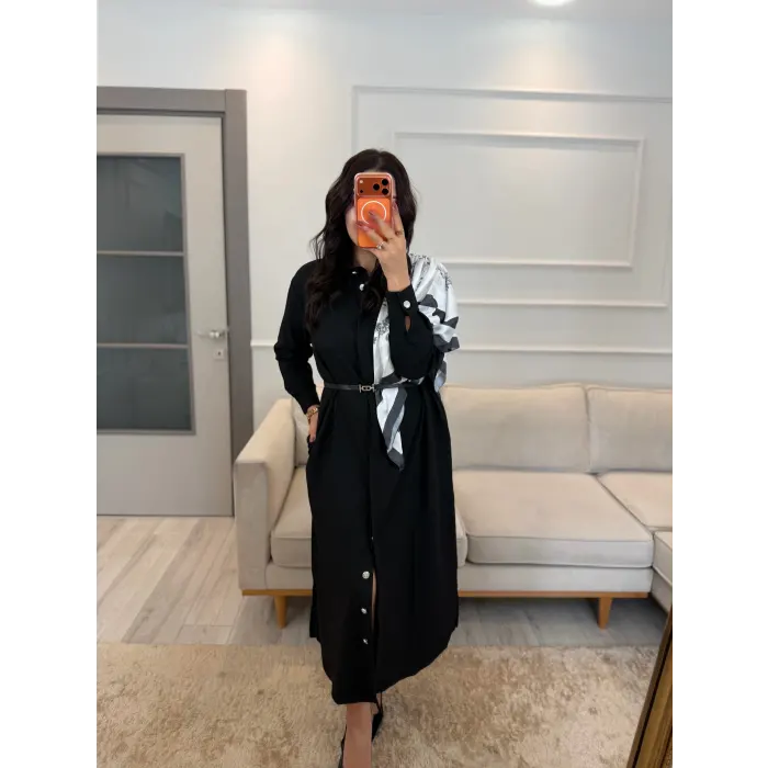 Şal Detaylı Kemerli Elbise