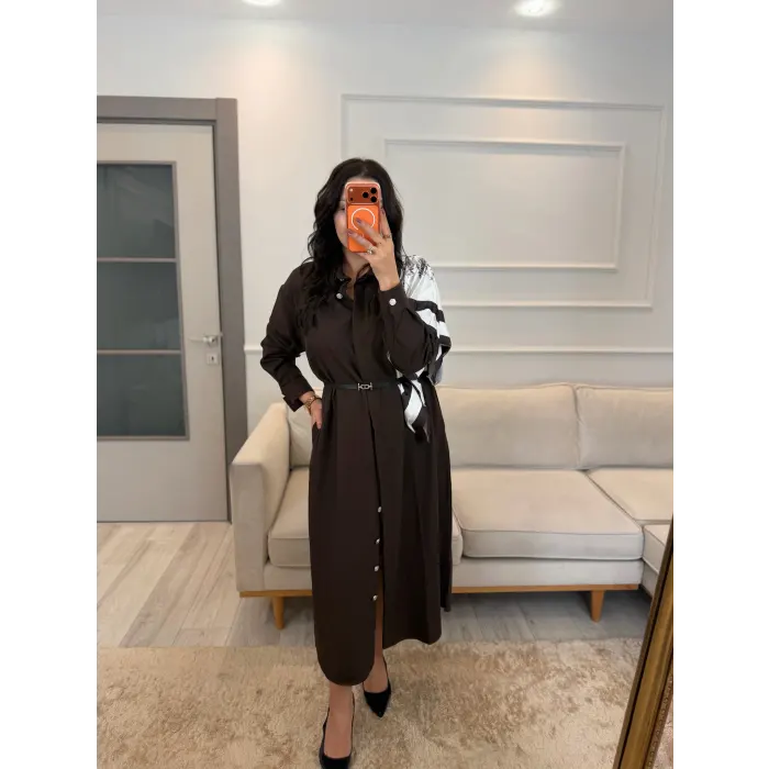 Şal Detaylı Kemerli Elbise