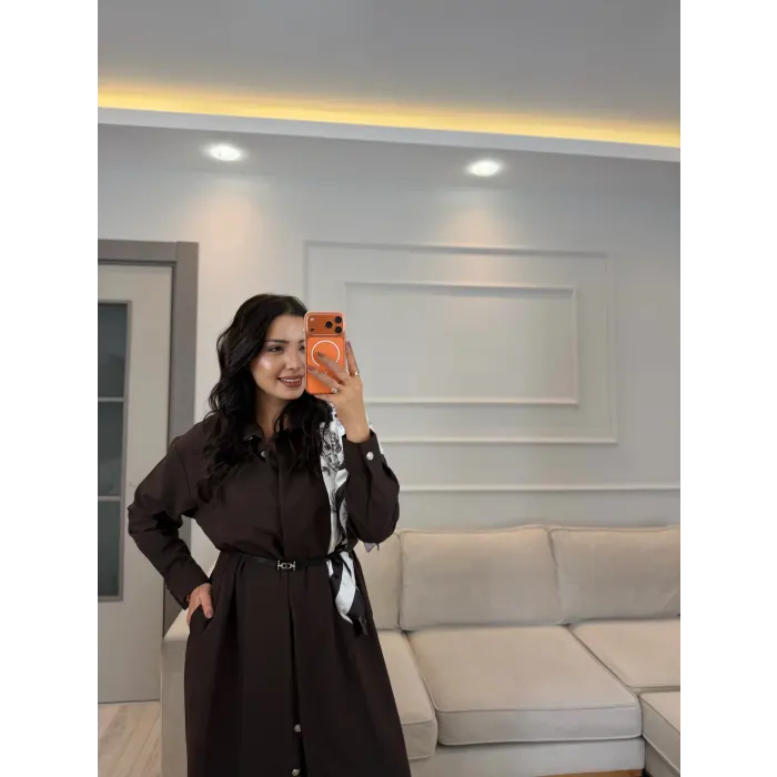 Şal Detaylı Kemerli Elbise