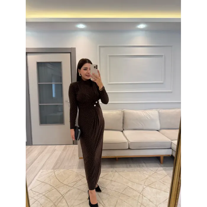 Sandy Kumaş Serpme Taşlı Elbise