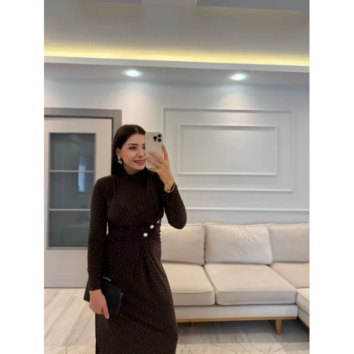 Sandy Kumaş Serpme Taşlı Elbise