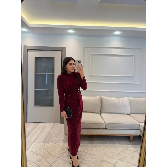 Sandy Kumaş Serpme Taşlı Elbise