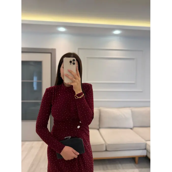 Sandy Kumaş Serpme Taşlı Elbise