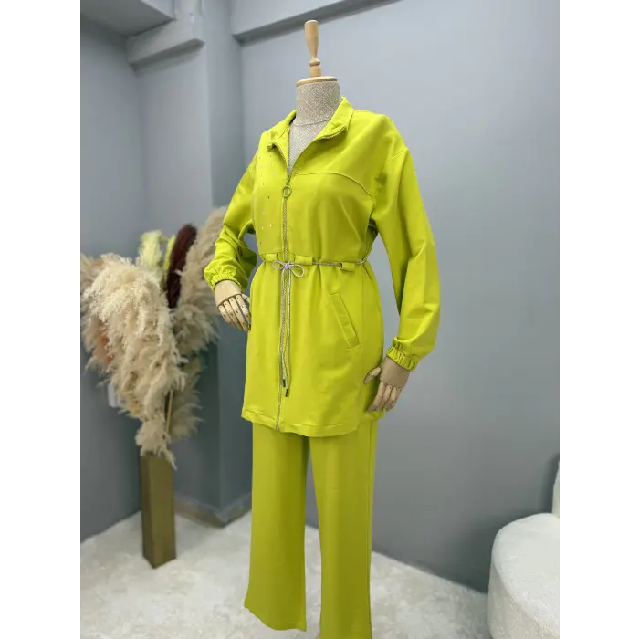 Secret Taş Detaylı Fermuarlı İkili Takım