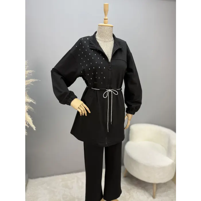 Secret Taş Detaylı Fermuarlı İkili Takım